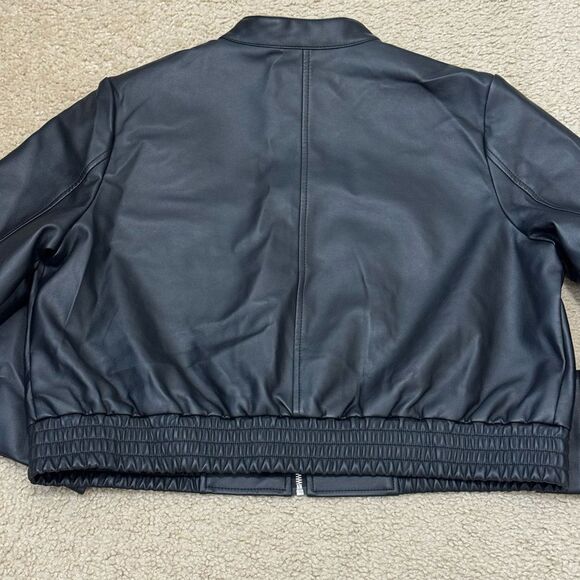 New Marc New York by Andrew Marc Faux Leather Black Bomber Jacket Women’s Sz L - Picture 7 of 11
